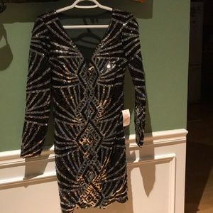 Black and silver sequin dress